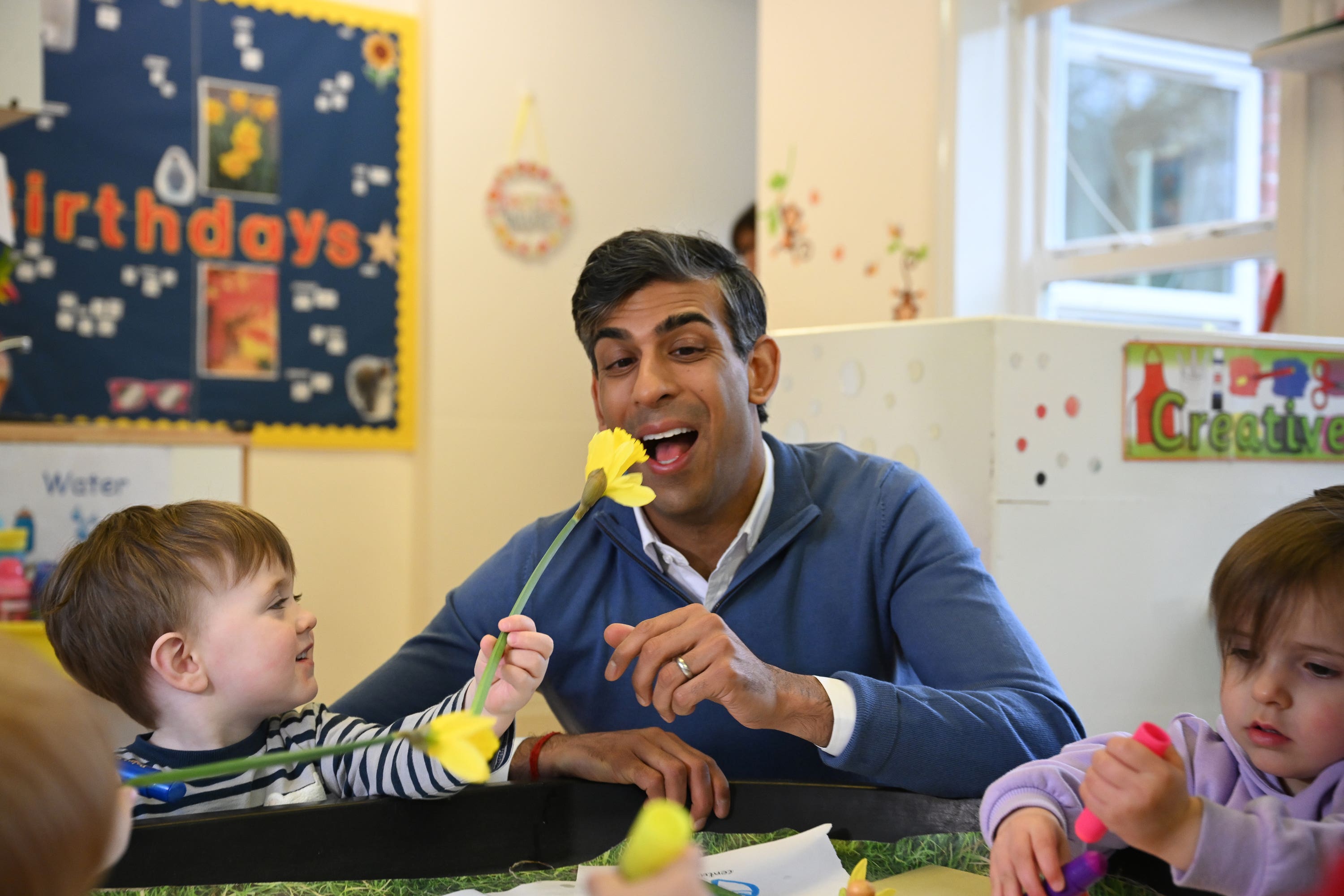 Prime Minister Rishi Sunak during a visit to Aldersyde Day Nursery in Hartlepool (Paul Ellis/PA)