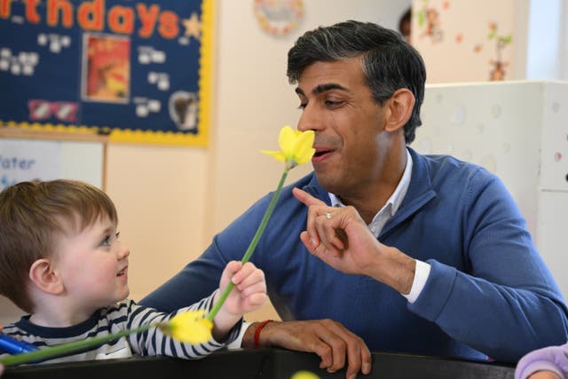 <p>Rishi Sunak during a visit to Aldersyde Day Nursery in Hartlepool on Tuesday </p>