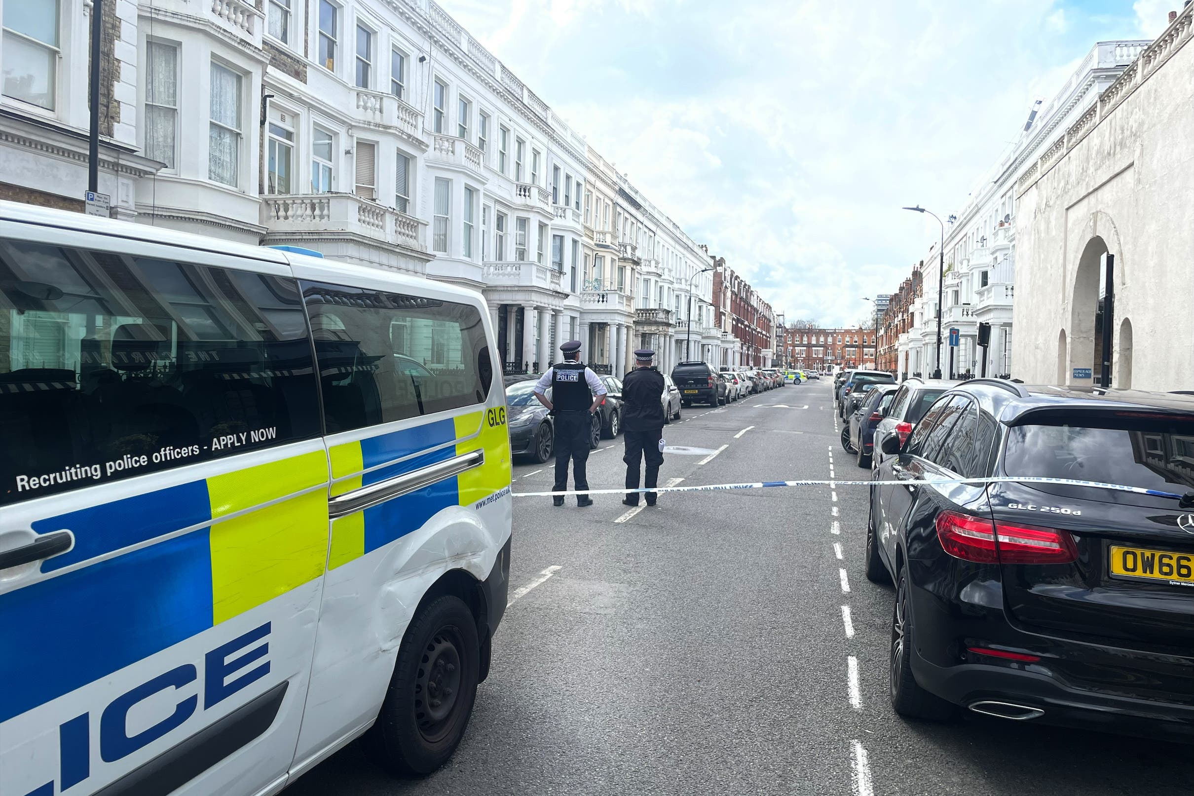 The scene in Comeragh Road, West Kensington, west London, after a man was shot dead on Easter Monday