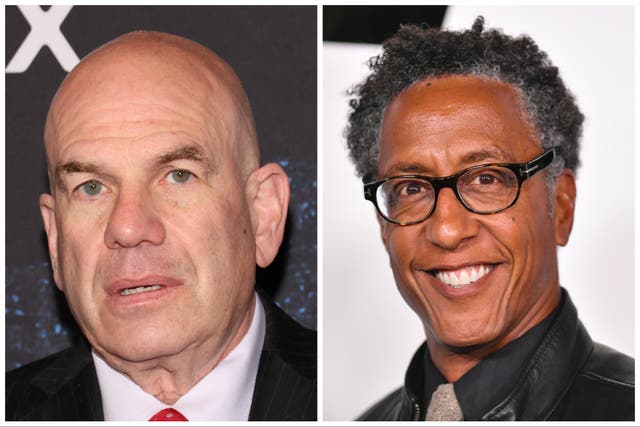 <p>David Simon (left) and 'The Wire’ actor Andre Royo</p>