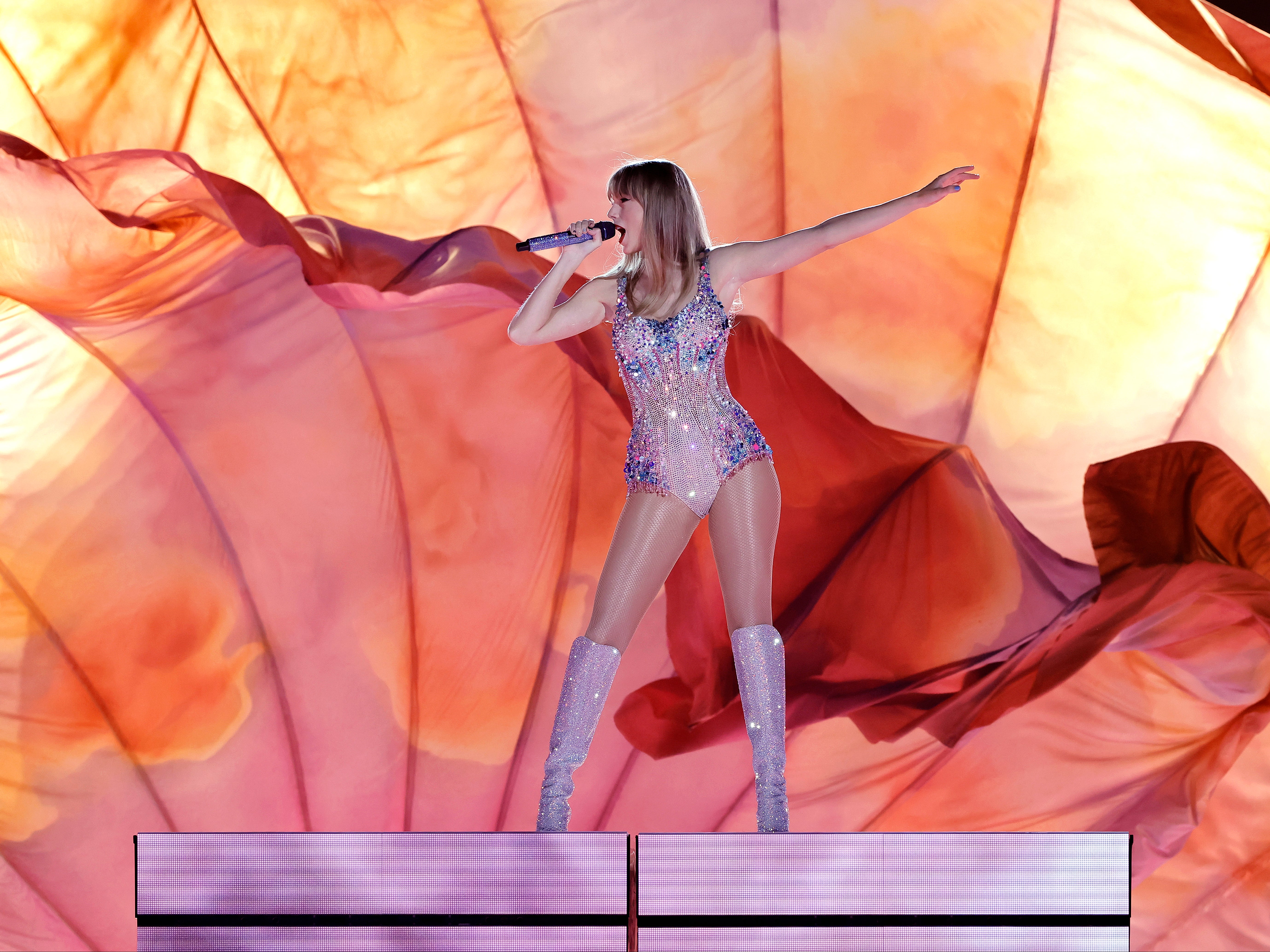 Swift performs a variety of her greatest hits on the Eras Tour