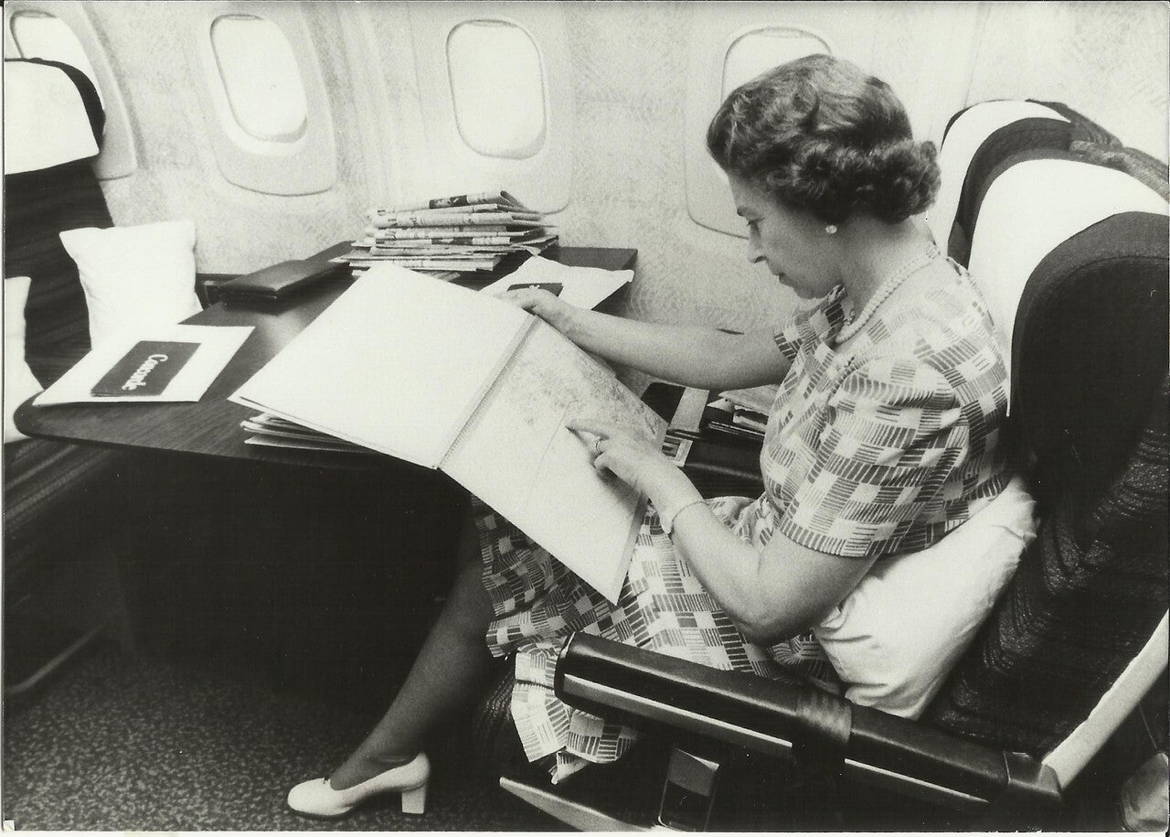 Regal route: Queen Elizabeth enjoys a Concorde flight to New York in 1977