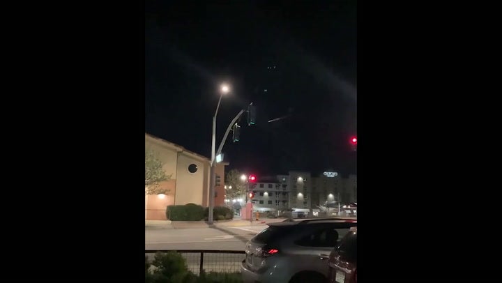 <p>Mysterious flaming lights streak across sky in California.</p>