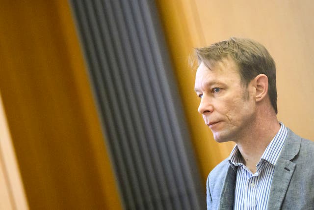 <p>A man identified by media as Christian Brueckner sits in the courtroom during his trial in Germany, Wednesday, April 3, 2024</p>