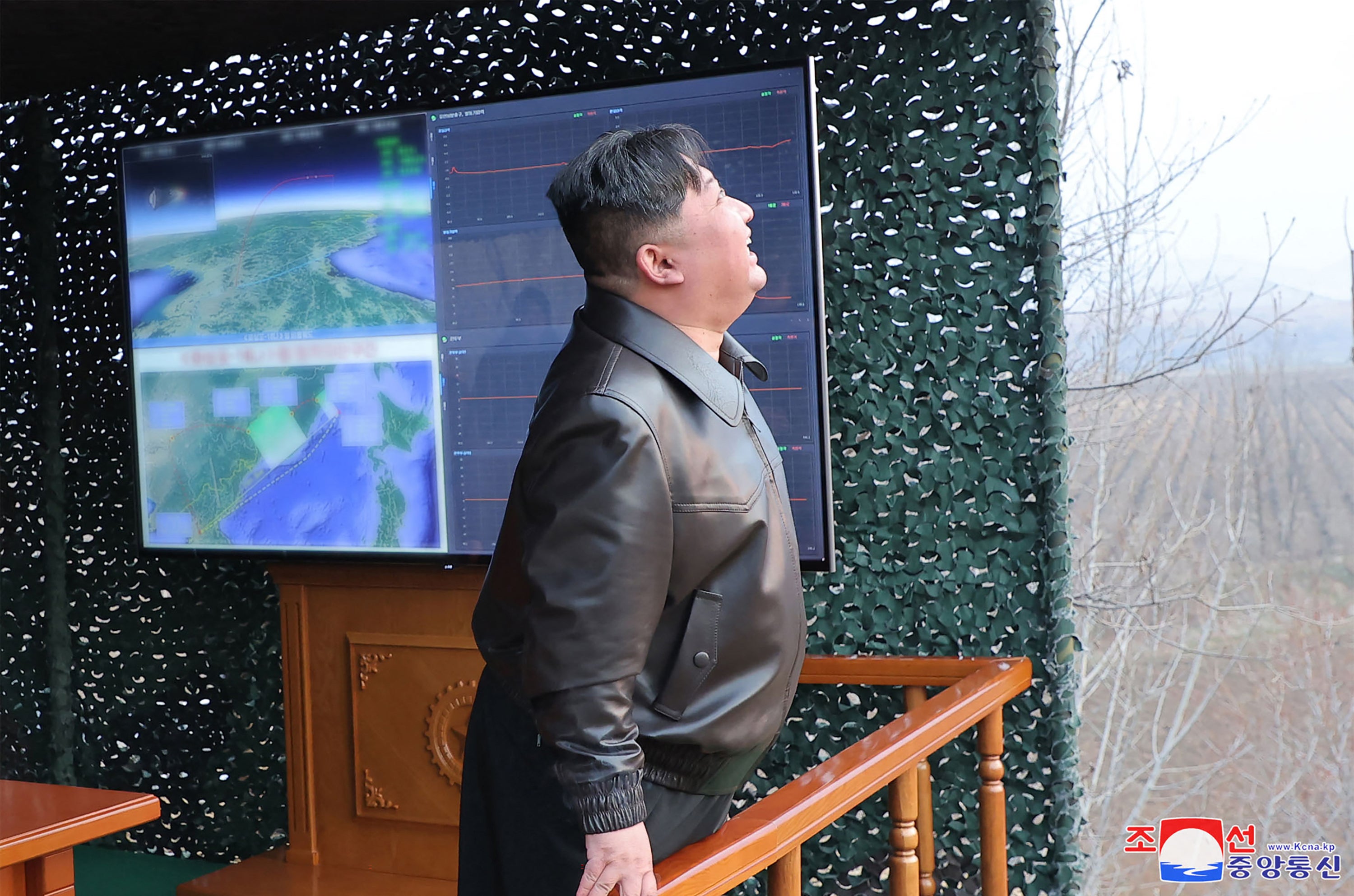 Kim Jong Un watches on as the rocket is launched