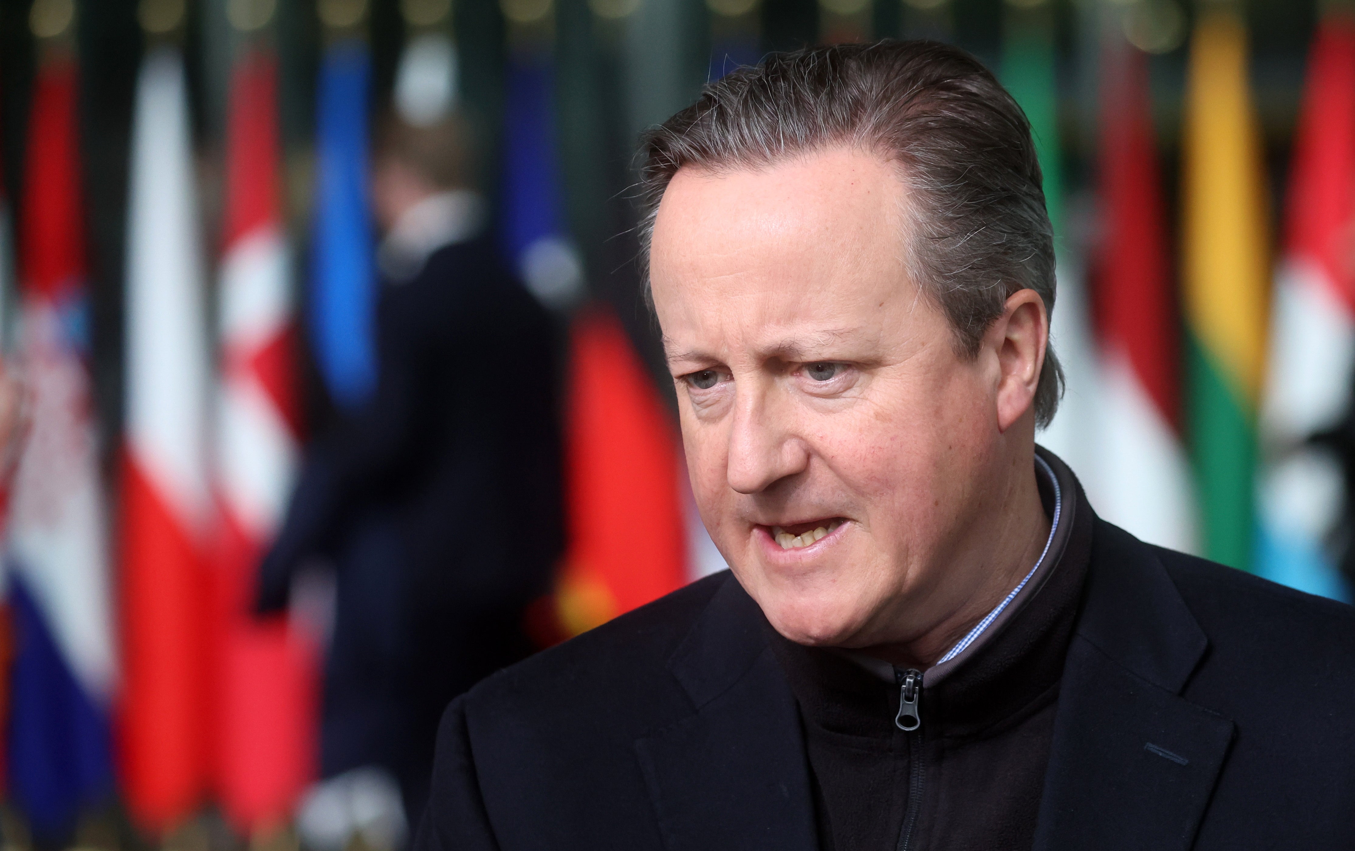 Foreign secretary David Cameron attending a meeting at Nato’s Brussels headquarters ahead of its 75th anniversary