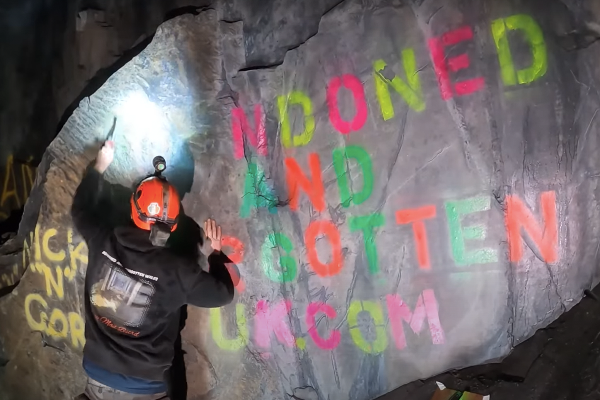 The cave was tagged with spray paint