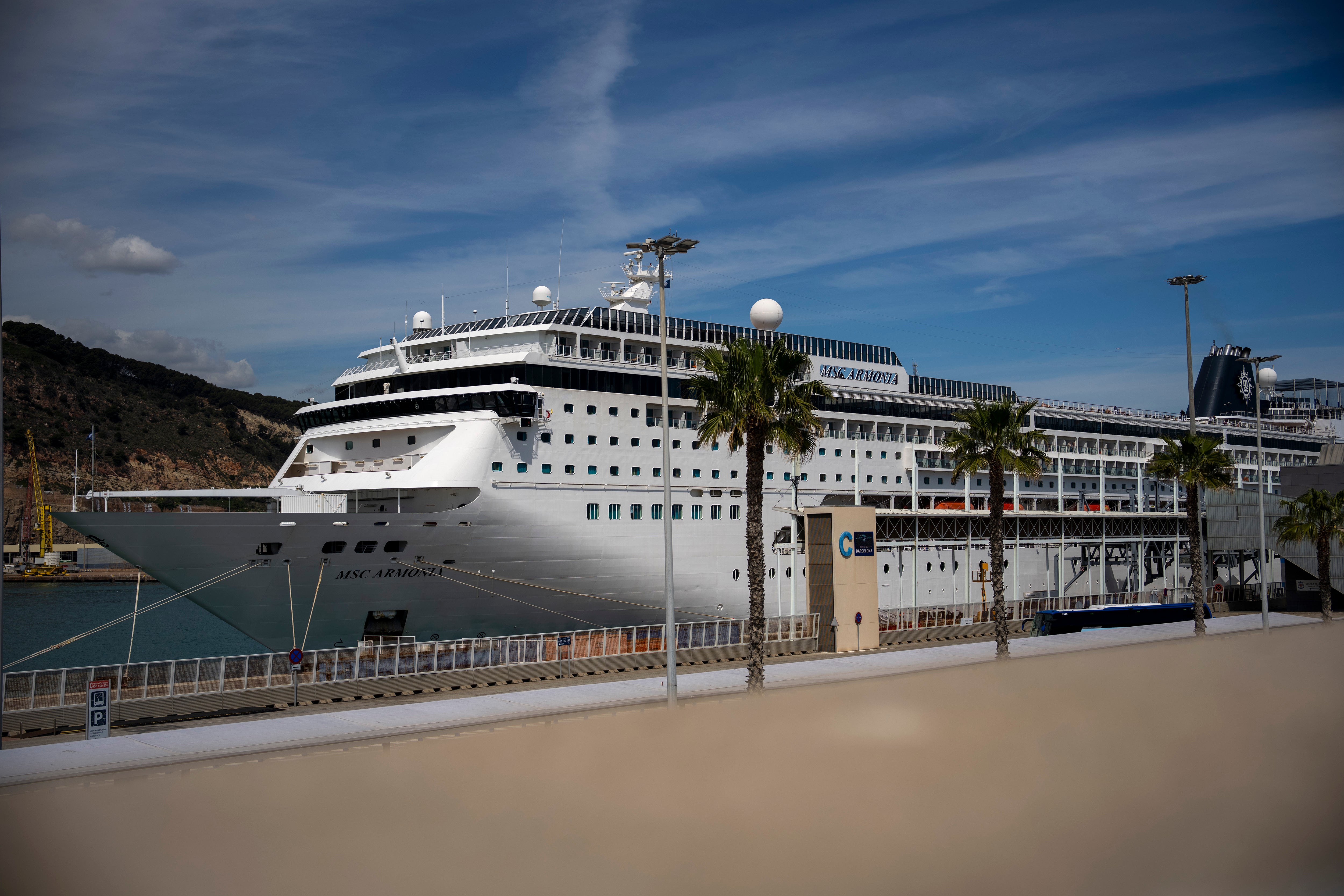 A view of the cruise ship MSC Armony moored in the port of Barcelona, Spain, Wednesday, April 3, 2024