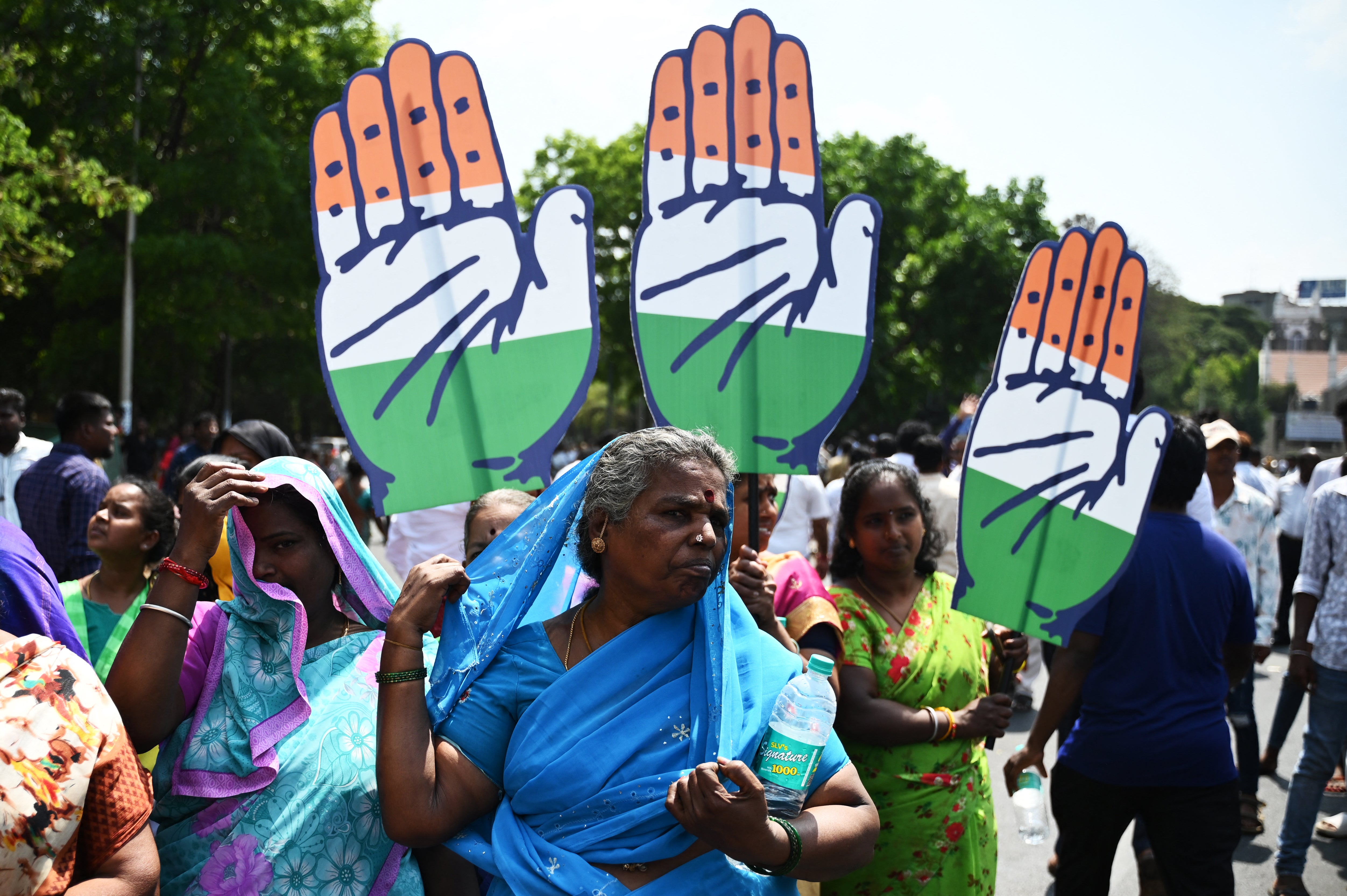 Congress party supporters at a rally in Bengaluru on Wednesday