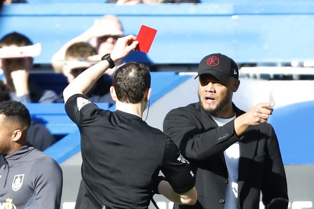 Vincent Kompany showed his anger towards referee Darren England (Nigel French/PA)