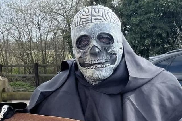 <p>The Grim Reaper at Mrs Taffs’ funeral service</p>