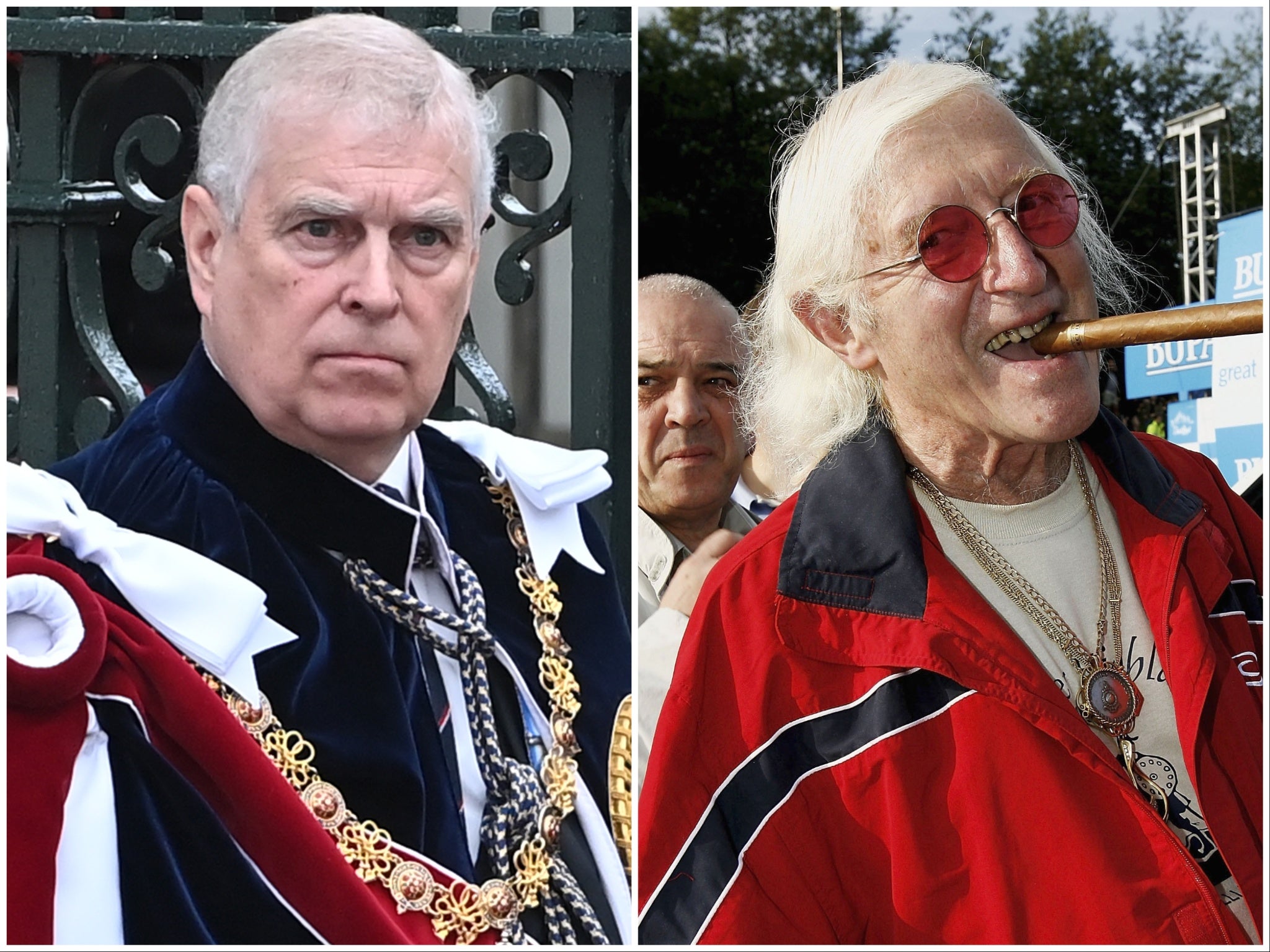 Prince Andrew and Jimmy Savile – it was known that Savile was close to the royal family, particularly Charles