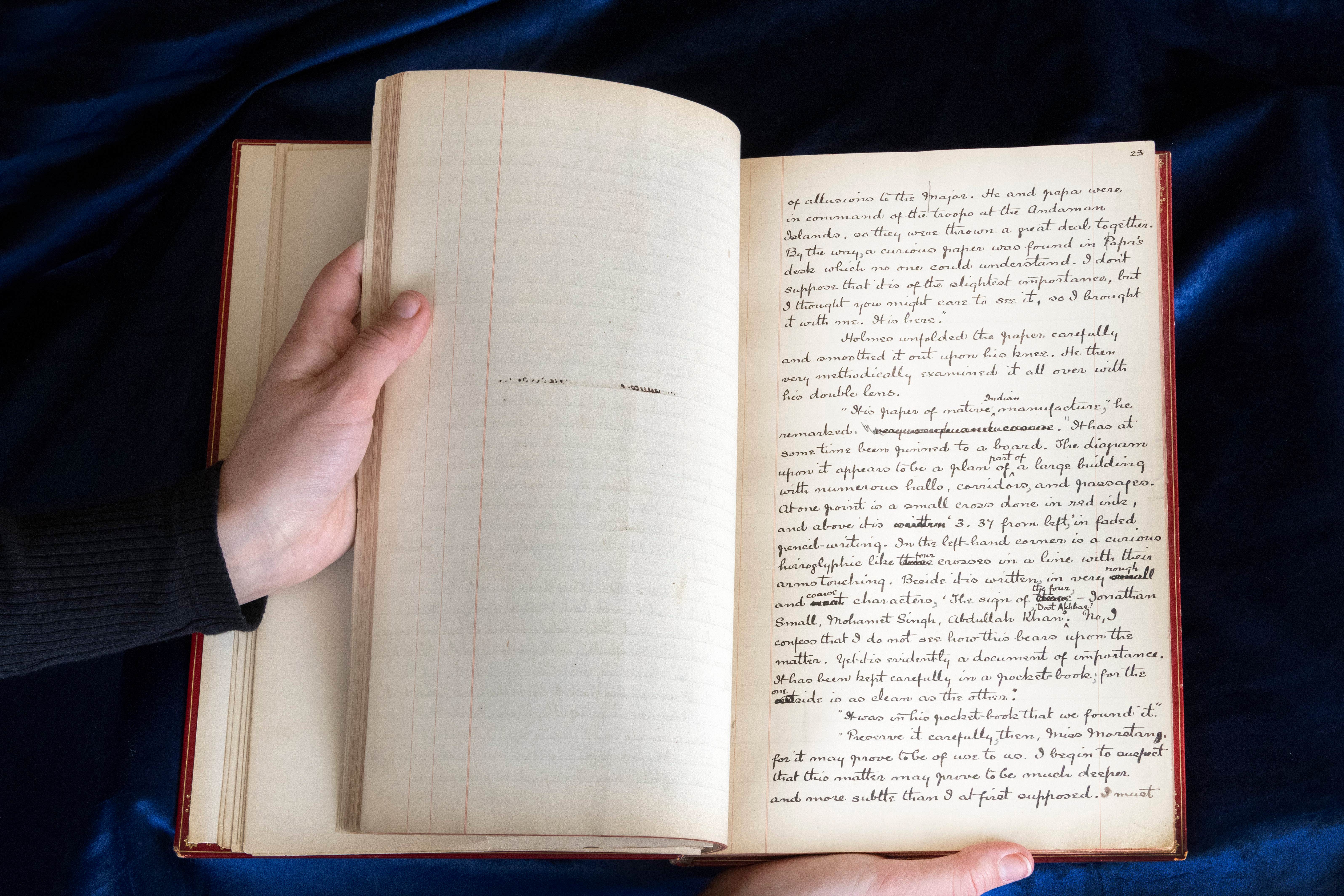 An autographed manuscript of The Sign Of Four featuring Sherlock Holmes is set to become the most valuable Sir Arthur Conan Doyle item ever offered at auction (Sotheby’s/PA)