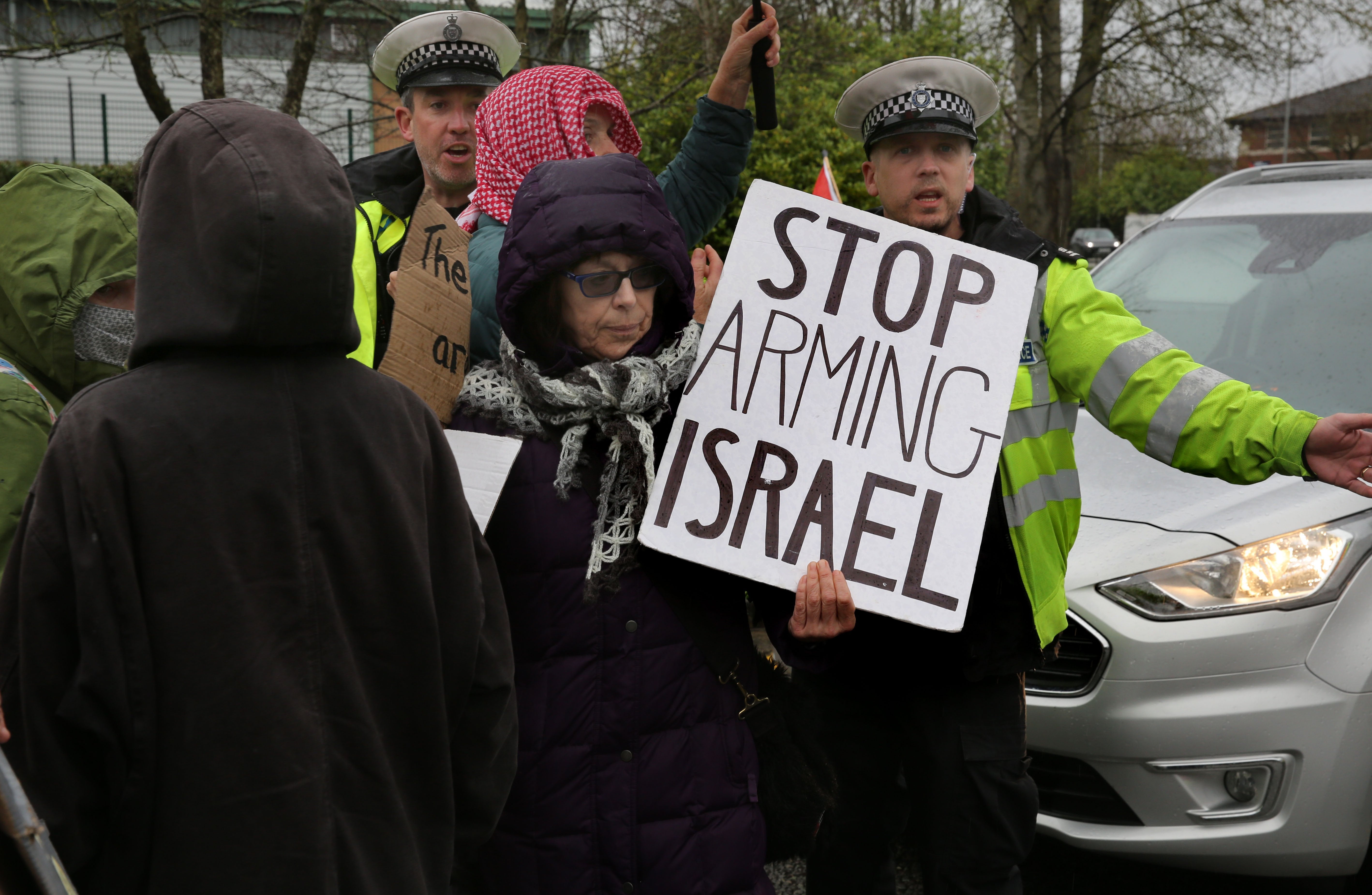 Protests outside Elbit Systems’ factory in Leicester on 20 March