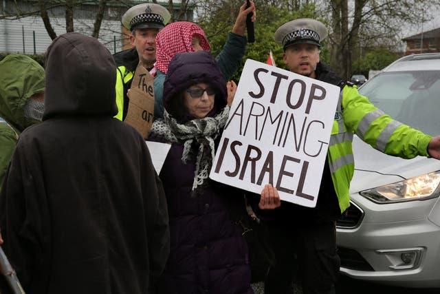 <p>Protests outside Elbit Systems’ factory in Leicester on 20 March</p>
