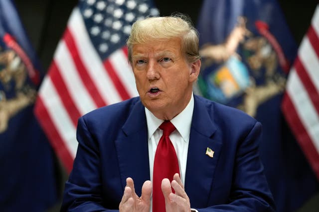 <p>Republican presidential candidate former President Donald Trump speaks at a campaign event in Grand Rapids, Mich., Tuesday, April 2, 2024.</p>