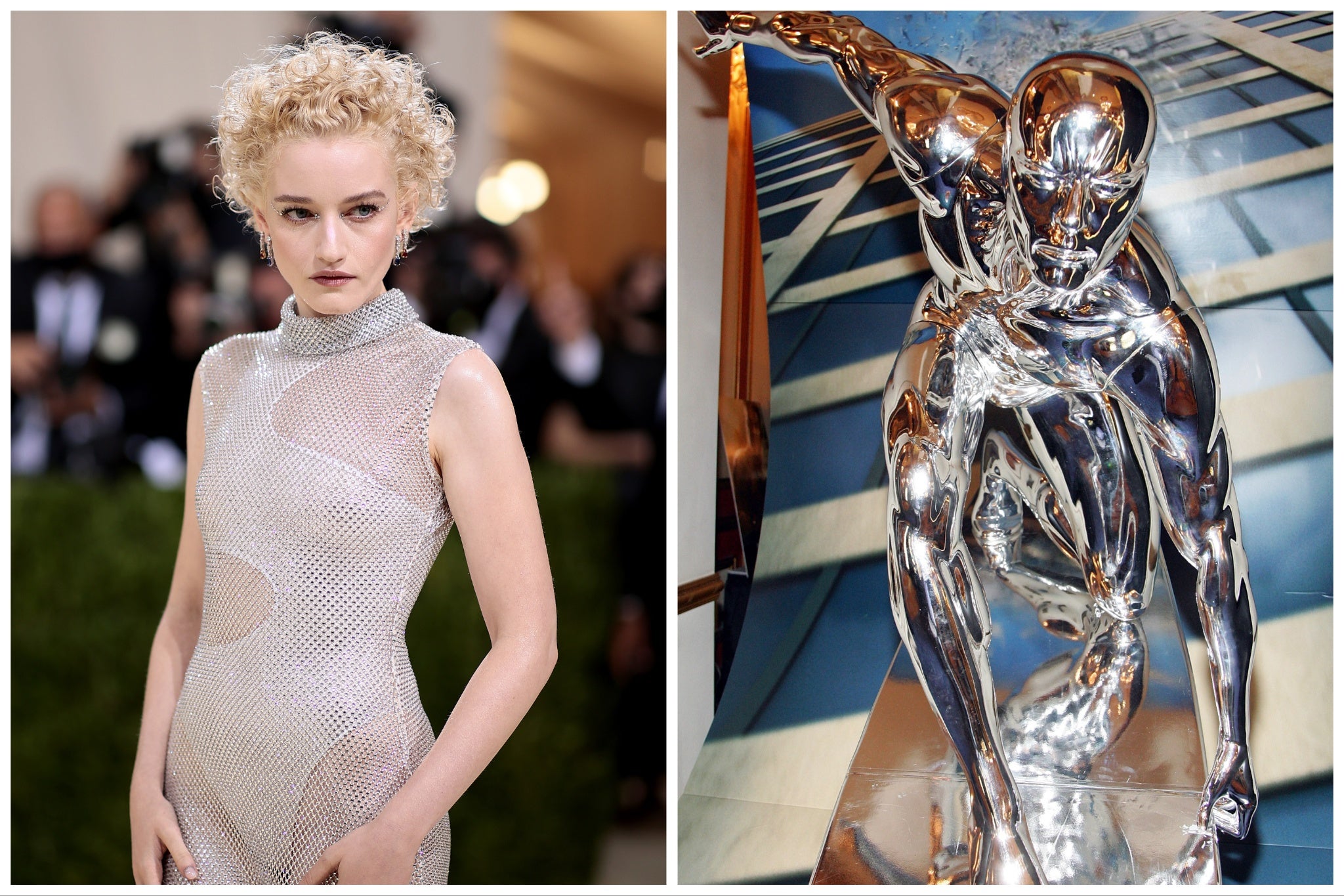 Julia Garner (left) and a model of the Silver Surfer from 2007’s ‘Fantastic Four: Rise of the Silver Surfer’