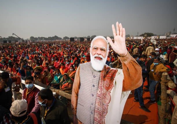 Supporters of Narendra Modi at a campaign rally held by the prime minister