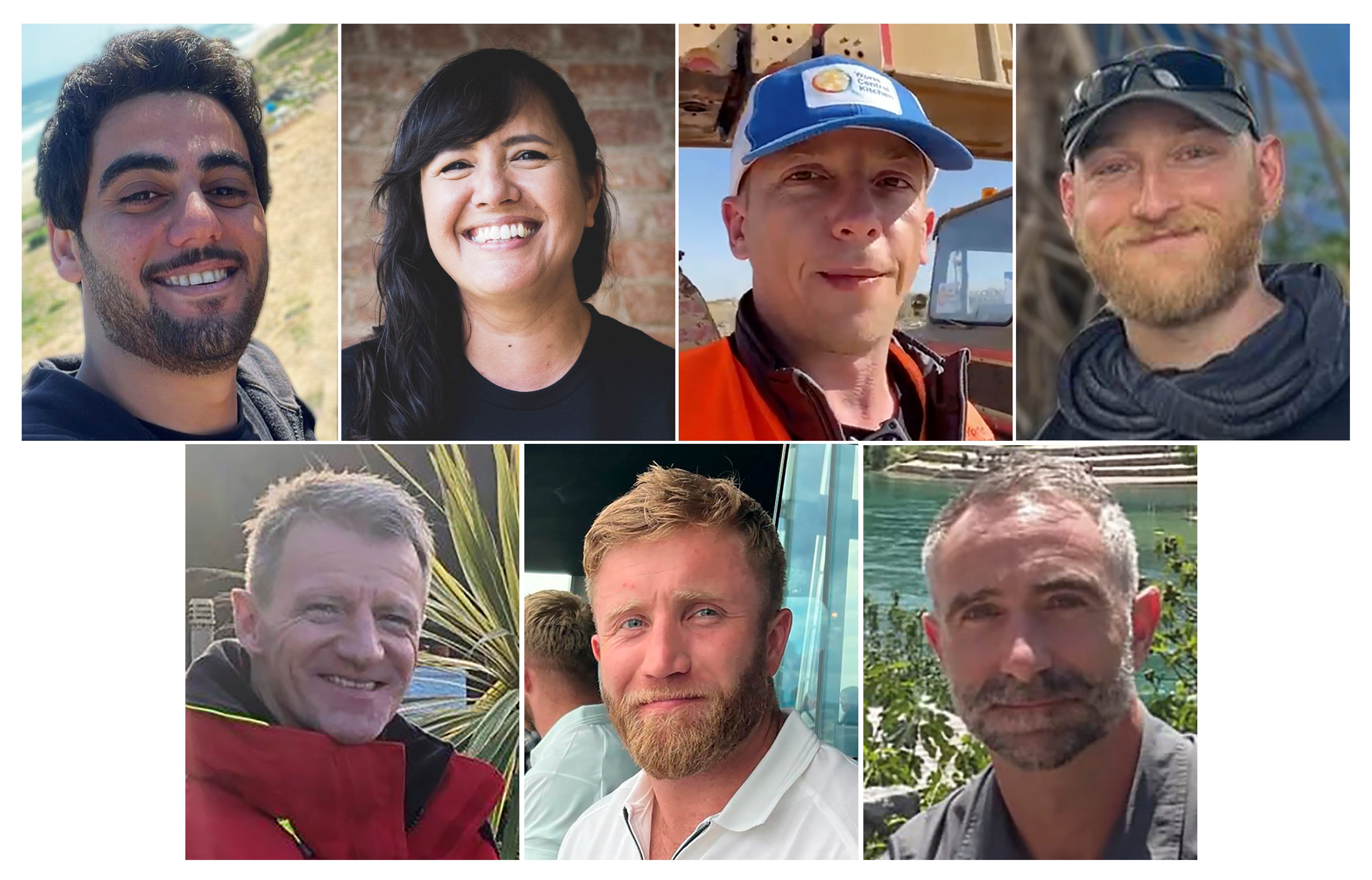 This combination of photos provided by World Central Kitchen/WCK.org, shows seven aid workers who were killed in Gaza on 1 April