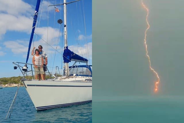 <p>The lightning bolt, which was captured on camera from a distance, has destroyed almost all of the boat’s electrical equipment</p>