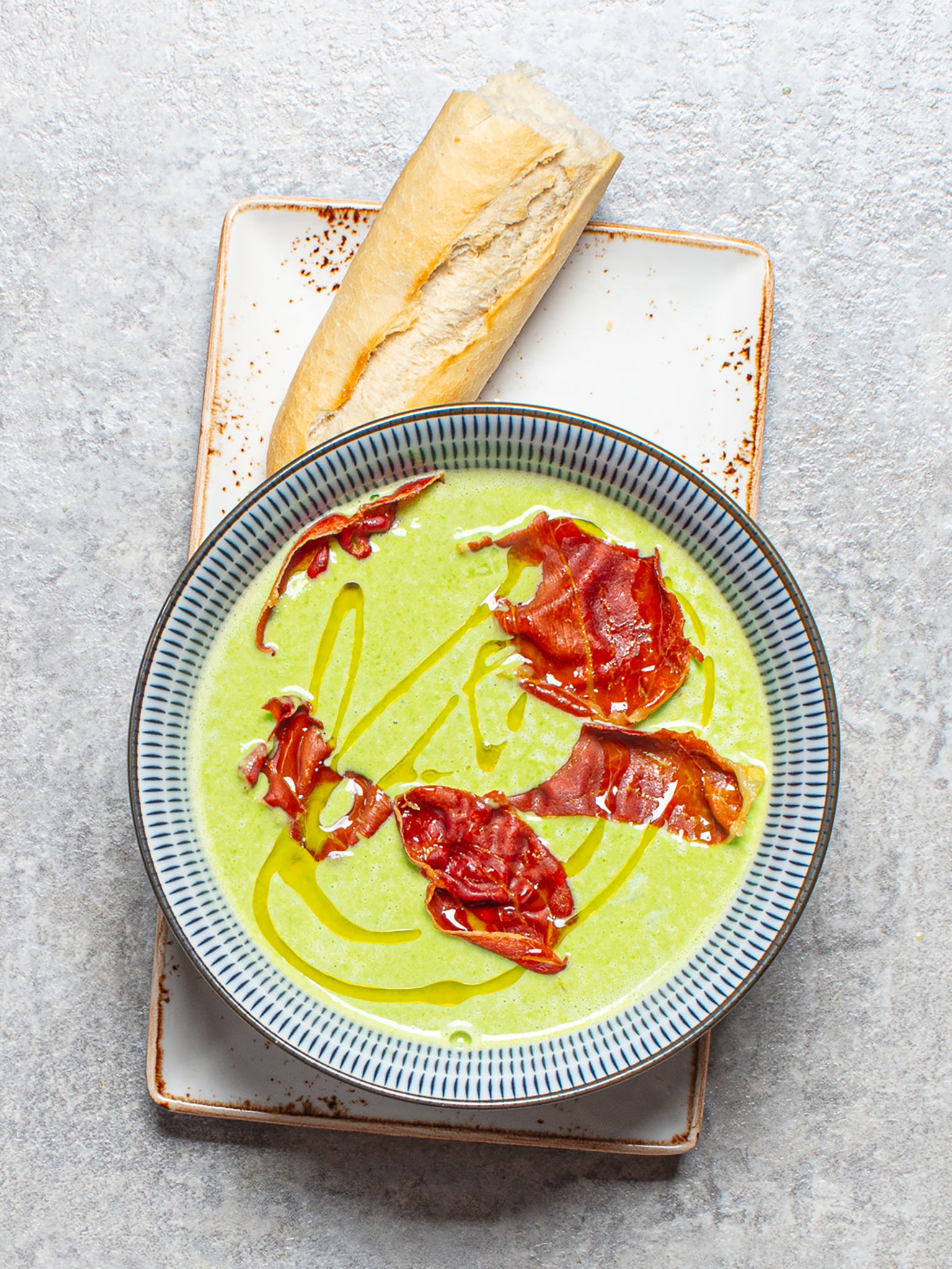 Ham and pea is a classic combination. Peas are a staple to have on hand in the freezer for quick warming soups like this