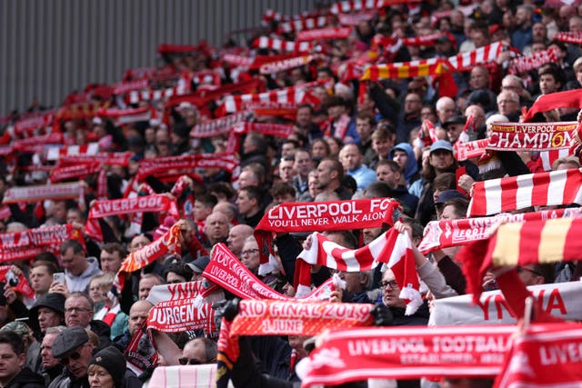 <p>Liverpool fans at Anfield </p>