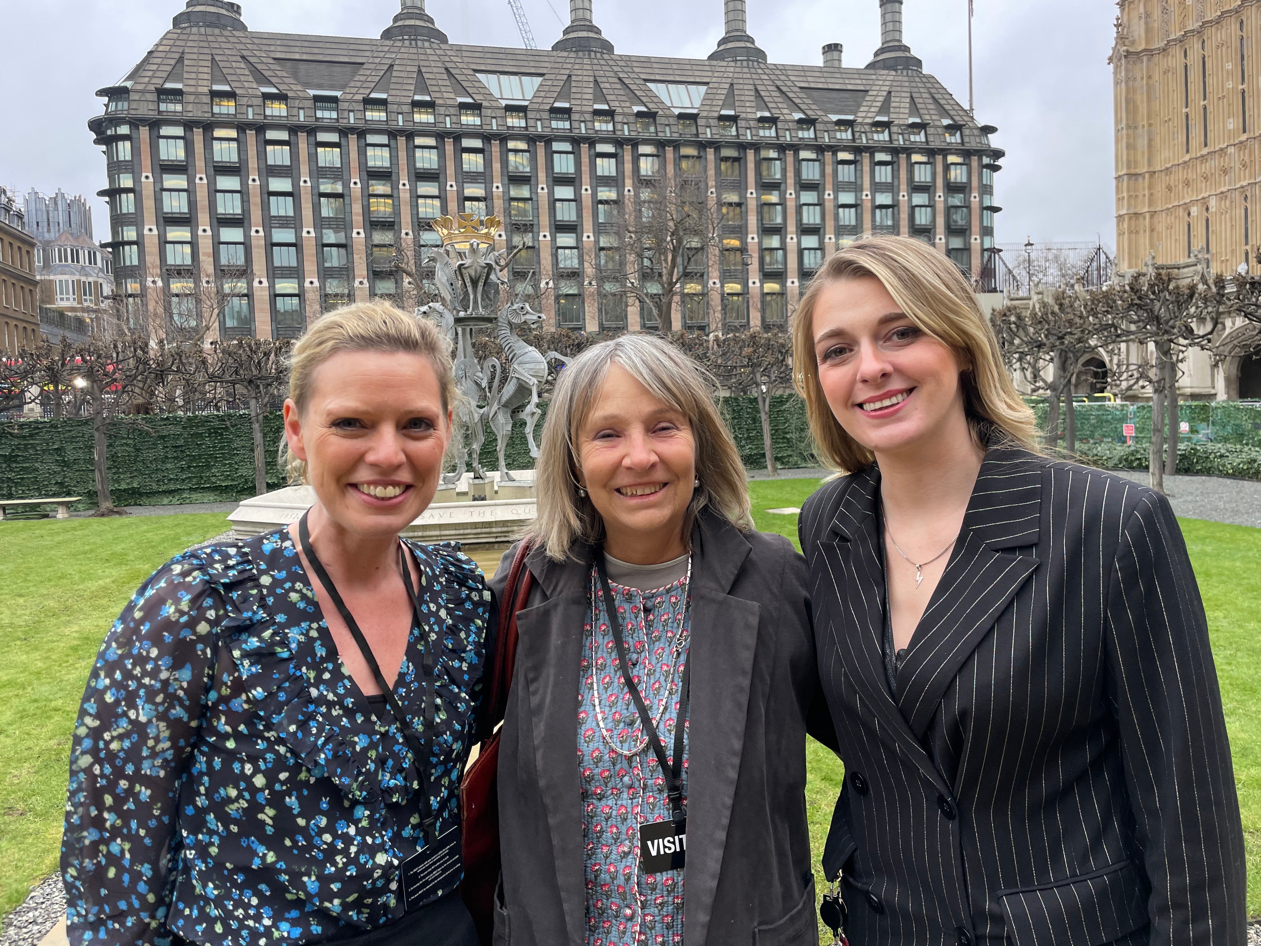 Dr Susan Michaelis (centre) with Katy Swinburne (left) who also has lobular breast cancer and Dehenna Davison MP (right)