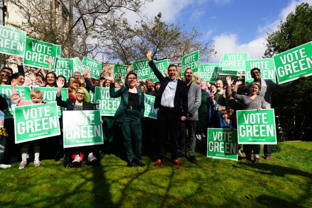Green Party co-leaders Carla Denyer and Adrian Ramsay during the launch of their local election campaign in Bristol (Ben Birchall/PA)