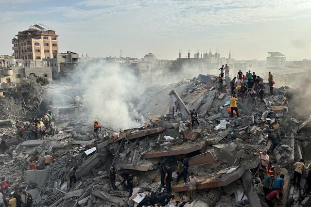 <p>Aftermath of an Israeli airstrike in Nusseirat refugee camp, Gaza Strip, October 2023</p>