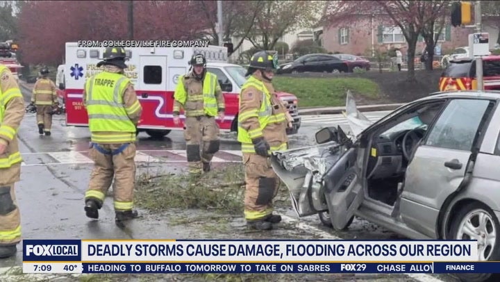 <p>Two killed after dangerous storms topple trees across Delaware Valley.</p>