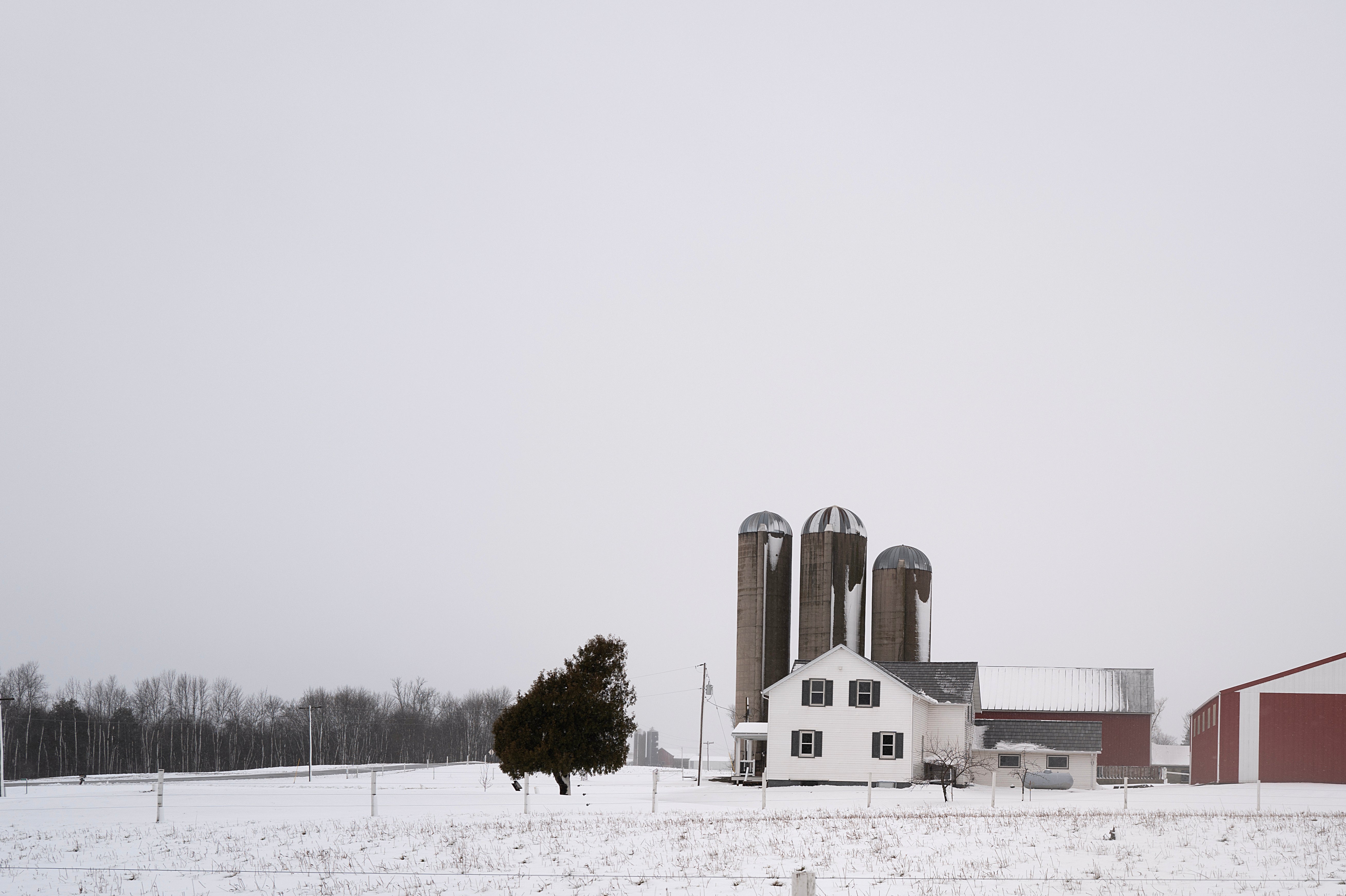 <p>Snow blankets the rural landscape on April 03, 2024 near Maribel, Wisconsin</p>