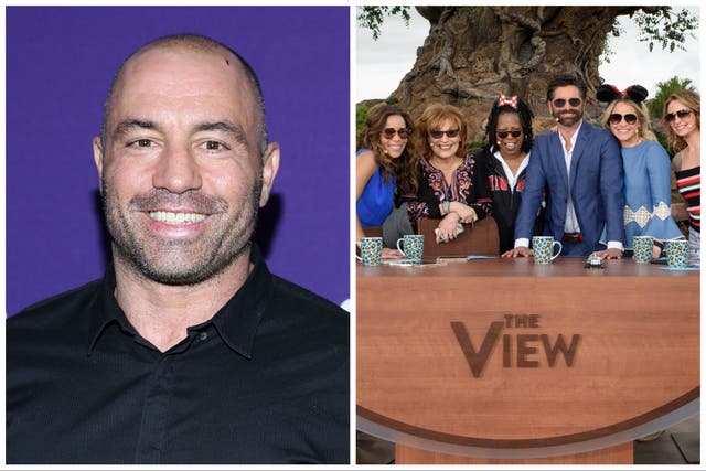 <p>Joe Rogan (left) and the cast of ‘The View'</p>