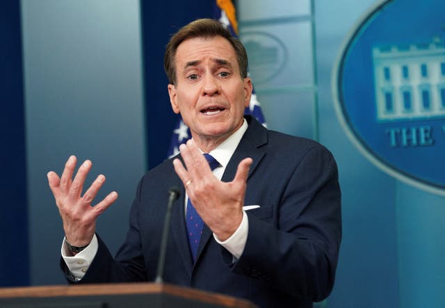 <p>US National Security Council spokesman John Kirby speaks at a press briefing </p>