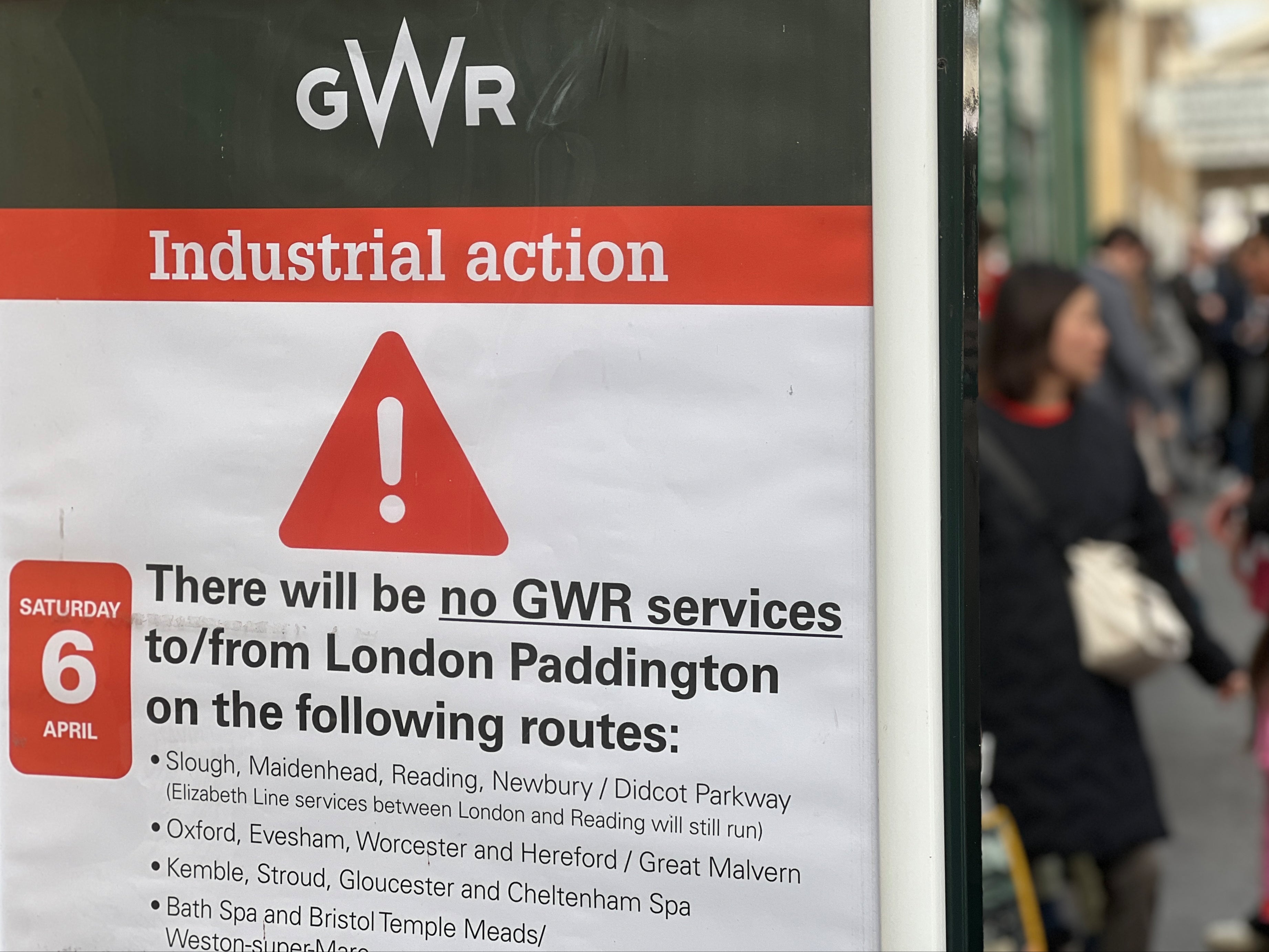 <p>Strike warning: GWR poster ahead of the Saturday strike by train drivers on the company’s routes</p>