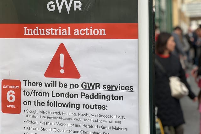 <p>Strike warning: GWR poster ahead of the Saturday strike by train drivers on the company’s routes</p>