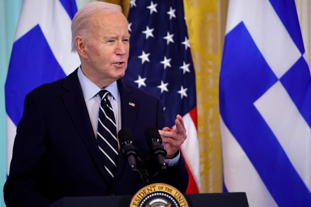 <p>President Joe Biden delivers remarks about the shared value of democracy while hosting a reception to celebrate Greek Independence Day in the East Room of the White House on 4 April 2024</p>