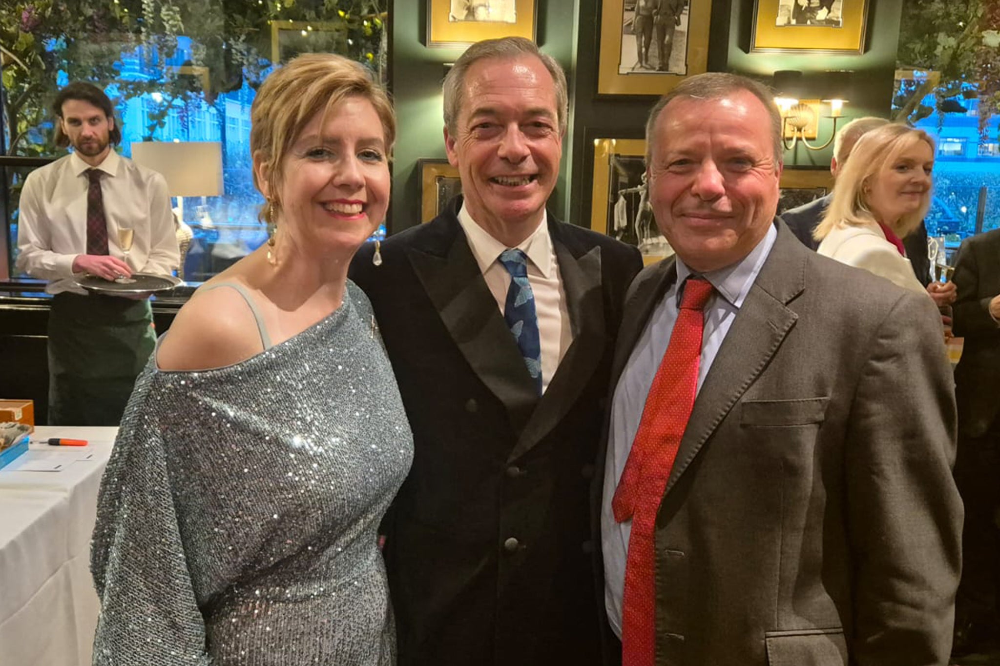 Nigel Farage at his birthday party with Aaron Banks and finger-flipping ex-minister Andrea Jenkyns