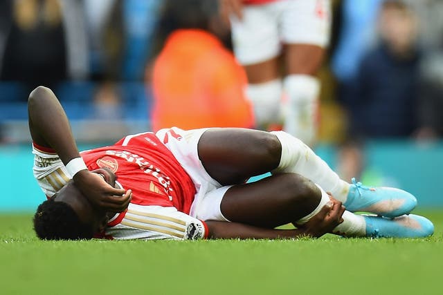 <p>Bukayo Saka was injured against Manchester City </p>