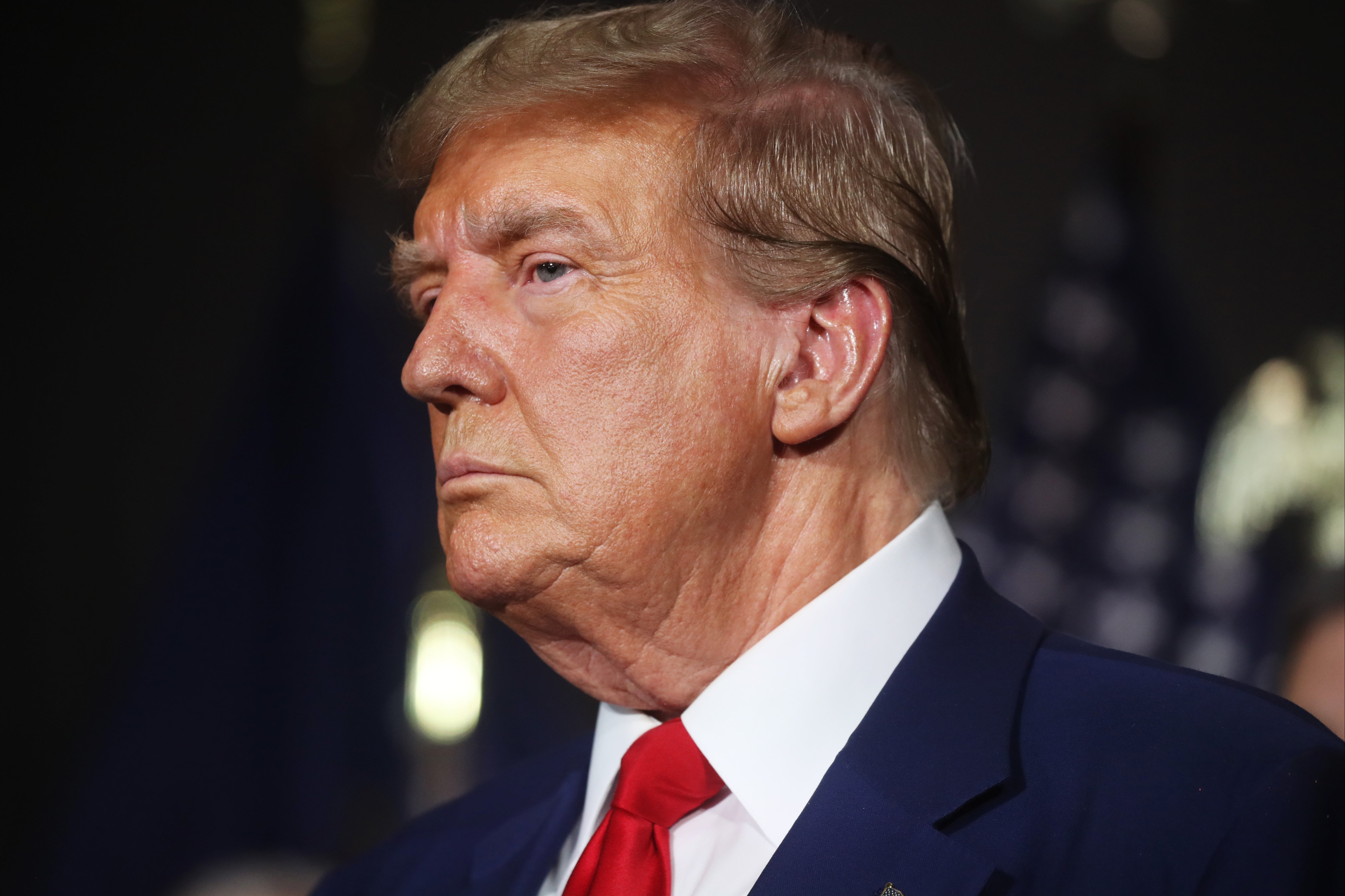 <p>Donald Trump at a campaign event in Grand Rapids, Michigan on 2 April 2024 </p>