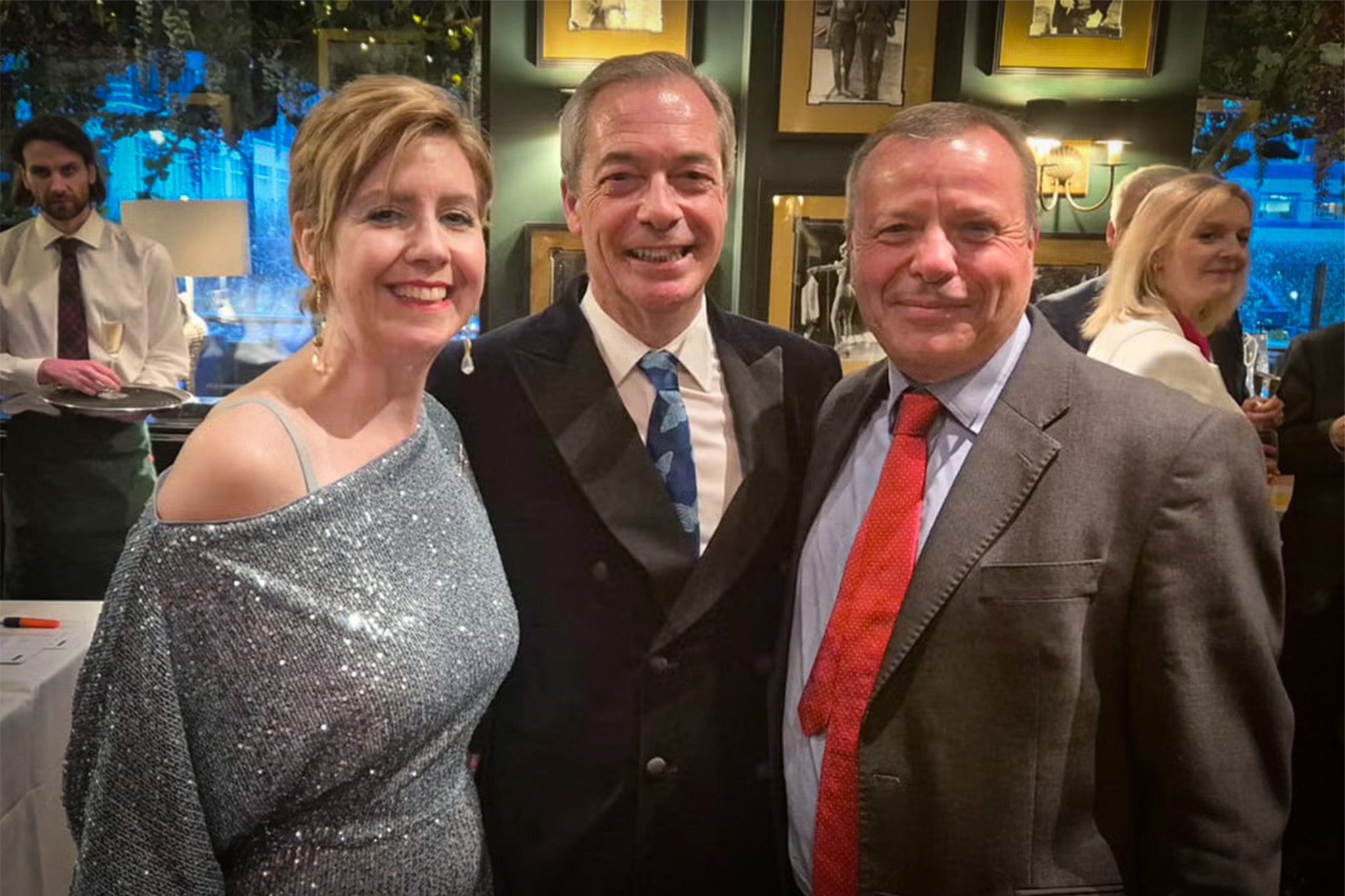 Cheers! Nigel Farage at his birthday party with Aaron Banks and Andrea Jenkyns eiqekidqhitinv