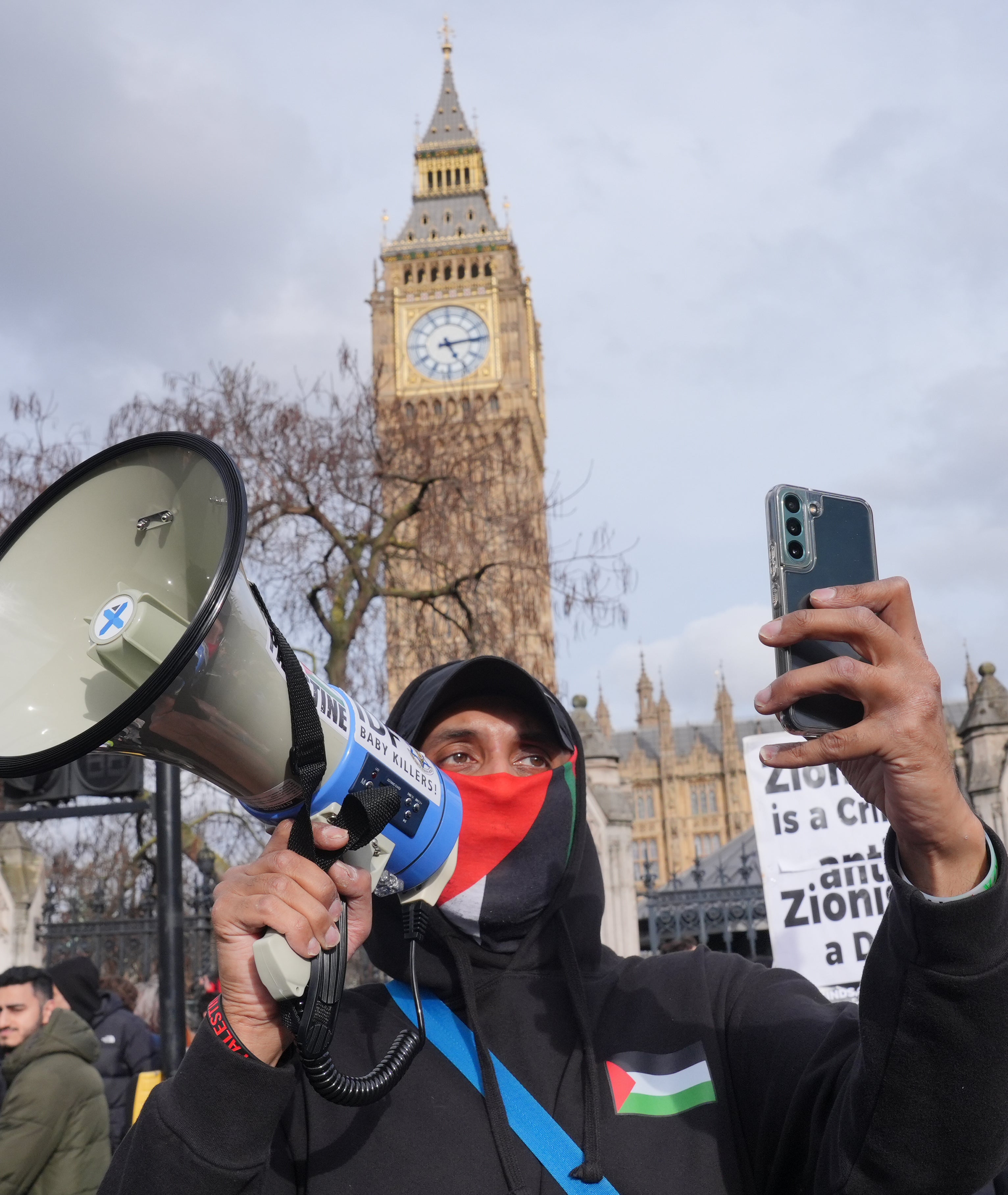 Demonstrators march through London, during an Al-Quds Day rally organised by the Islamic Human Rights Commission in support of Palestinians. Picture date: Friday April 5, 2024