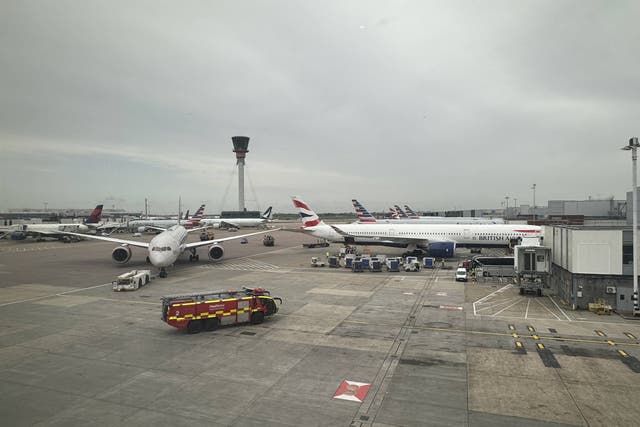 A Virgin Atlantic plane’s wing touching a British Airways aircraft at Heathrow Airport (Alex Whittles/X/PA)