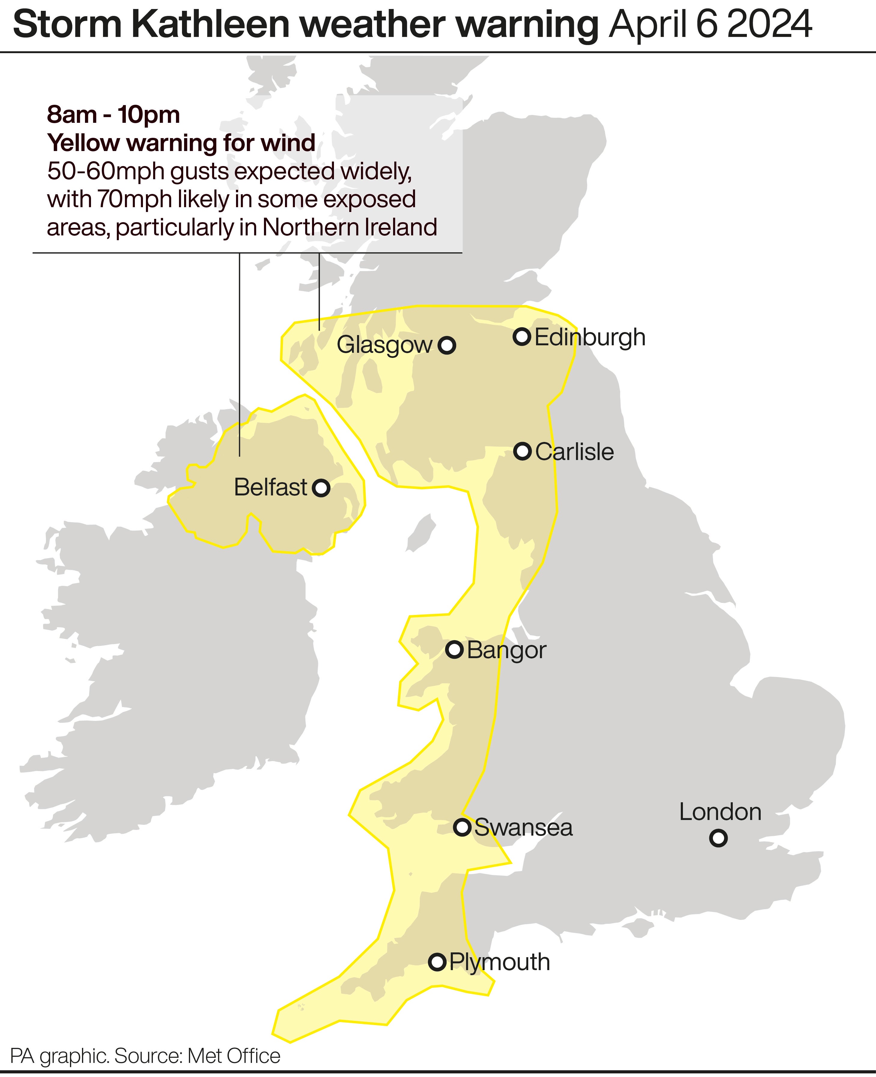 Storm Kathleen weather warning April 6 2024