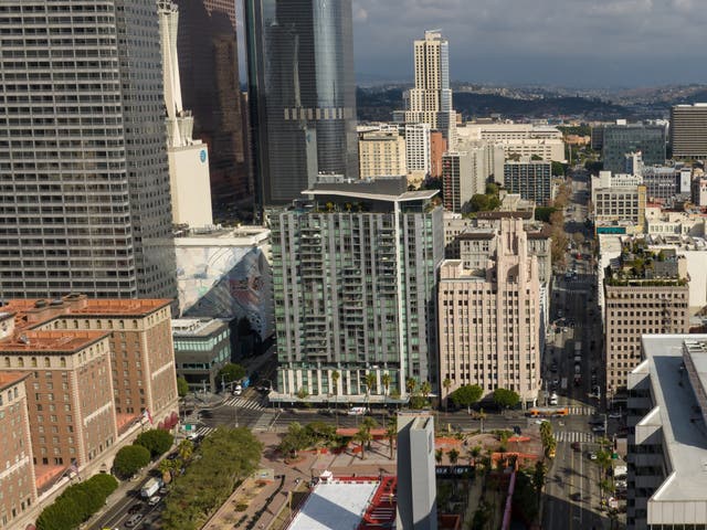 <p>Pershing Square building, the location of Perch, in downtown Los Angeles, where the restaurant is imposing a ‘security charge’ </p>