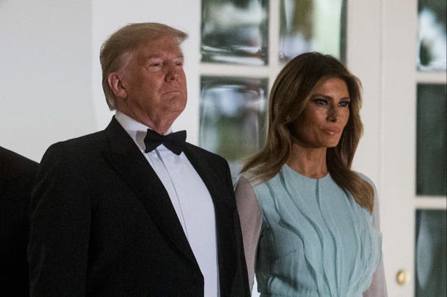 <p>Donald and Melania Trump pictured ahead of a state dinner at the White House in 2019. The couple are attending a fundraiser for his 2024 campaign on Saturday </p>