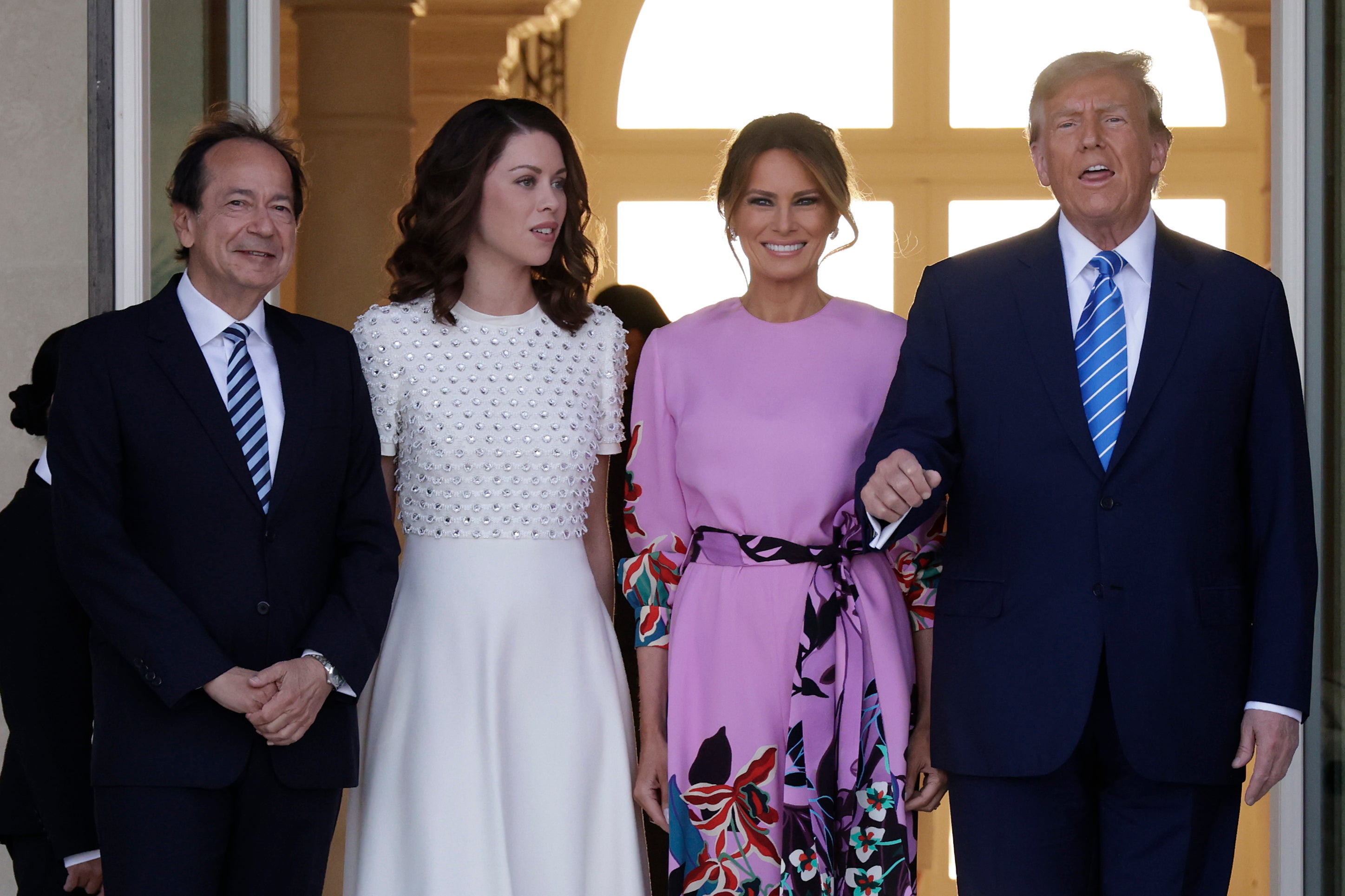 John Paulson, Alina de Almeida, Melania Trump, and Donald Trump gather for a fundraiser for the Trump campaign on 6 April, 2024