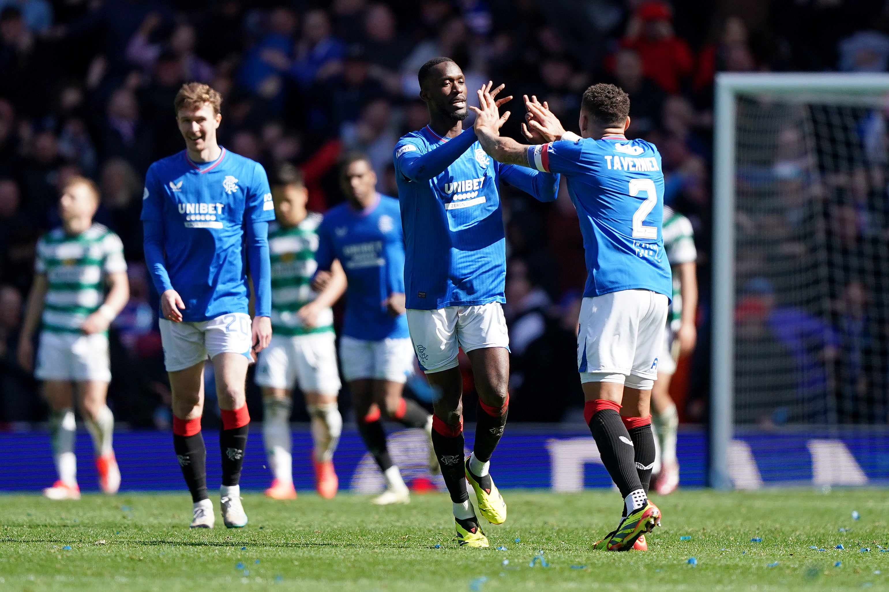 Sima celebrates scoring Rangers’ second against Celtic