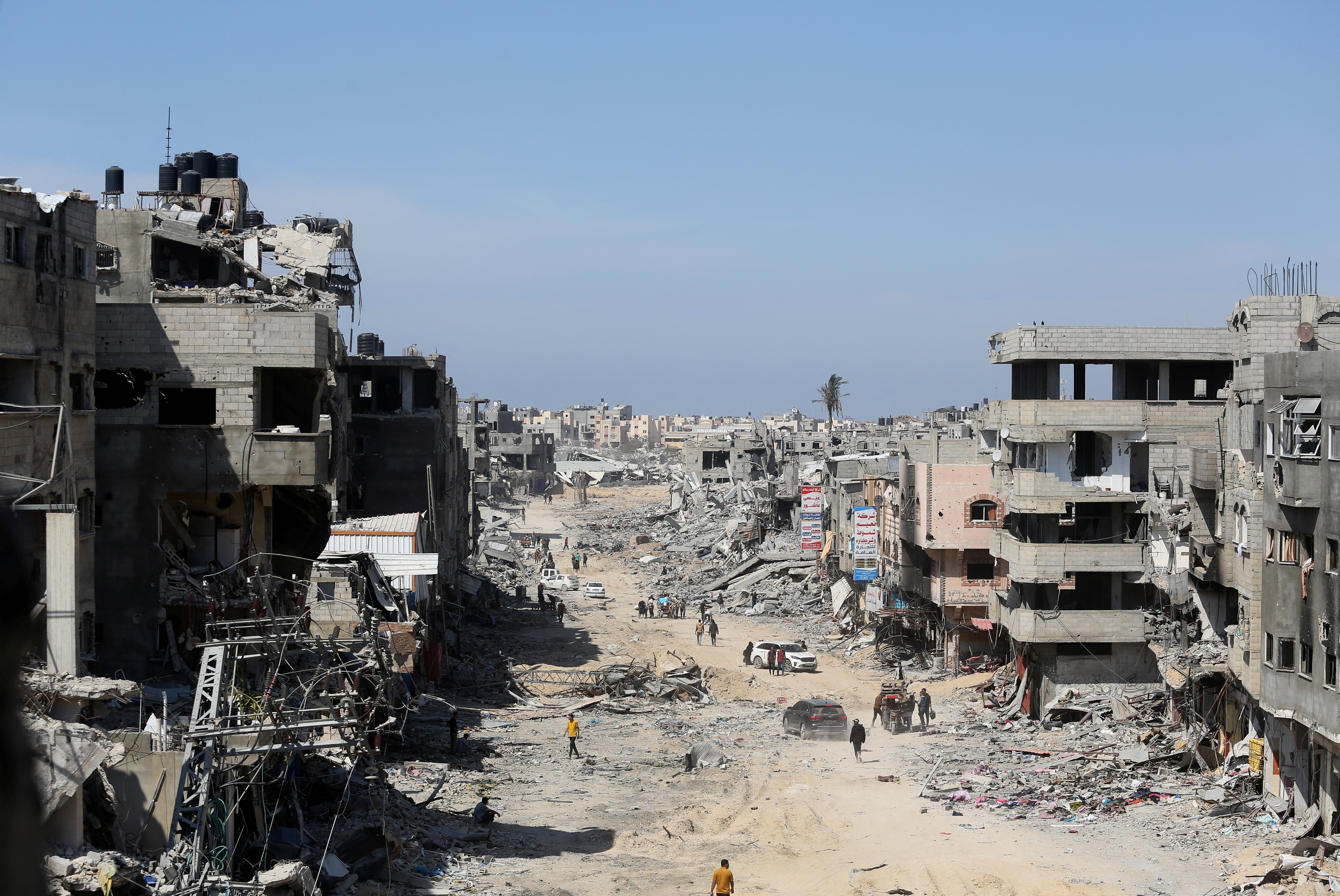 Buildings reduced to rubble in Khan Younis, Gaza, after the Israeli military withdrew most of its ground troops from the region