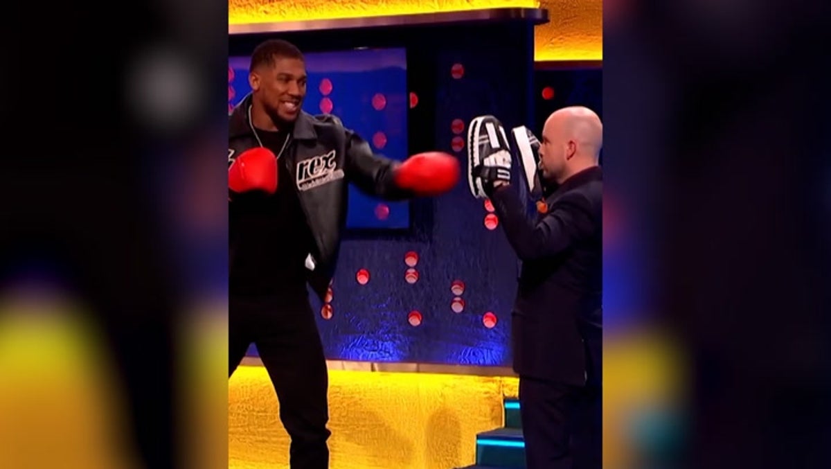 Anthony Joshua sends Tom Allen ‘flying’ with uppercut on Jonathan Ross Show