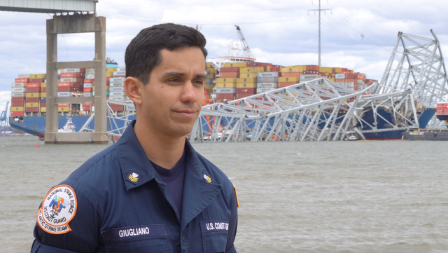 <p>US Coast Guard officer Claudio Giugliano describes conditions aboard Dali ship after it crashed into Baltimore Bridge </p>